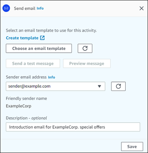 Un ejemplo de configuración de una actividad de correo electrónico.