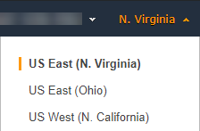 
                                    AWS Management Console que muestra Este de EE. UU. (Norte de Virginia) como Región de AWS seleccionada.
                                