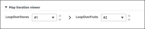 Visor de iteraciones de Map del componente en modo Vista de gráfico, que muestra una serie de listas desplegables que representan los datos de iteración de los estados Map anidados.