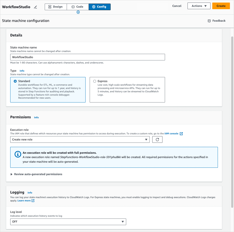 Configuraciones de máquinas de estado que se pueden especificar en el modo Config.