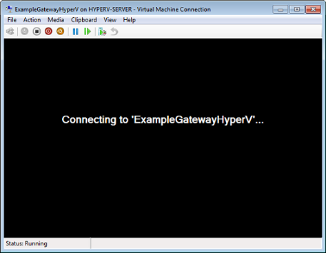 Pantalla de conexión de máquina virtual Microsoft Hyper-V conectándose a la VM de Storage Gateway.