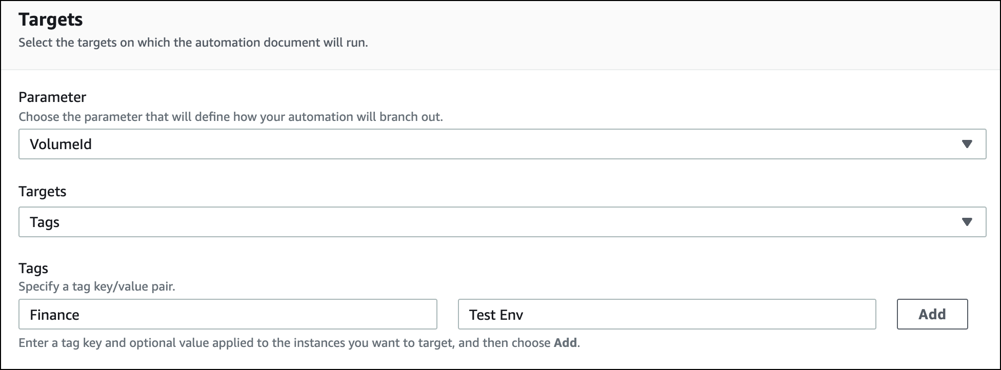 Uso de una etiqueta como destino de Automatización de Systems Manager