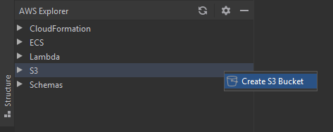 Creación de un bucket de AWS Lambda en el Explorador de AWS