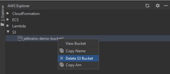 Eliminación de un bucket de AWS Lambda en el Explorador de AWS