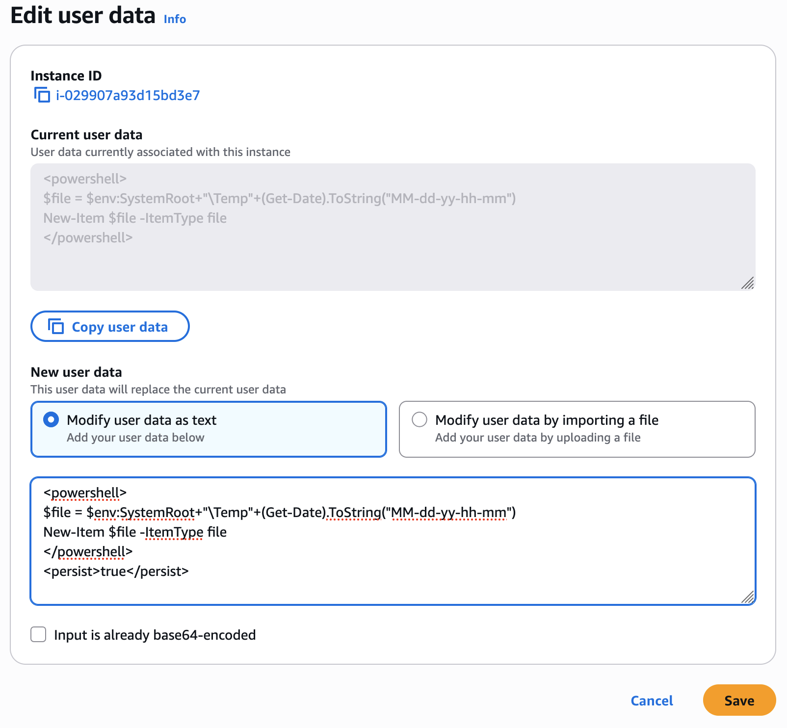 Boîte de dialogue Edit User Data (Modifier les données utilisateur).