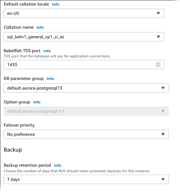 Choisissez une version d'Aurora PostgreSQL.