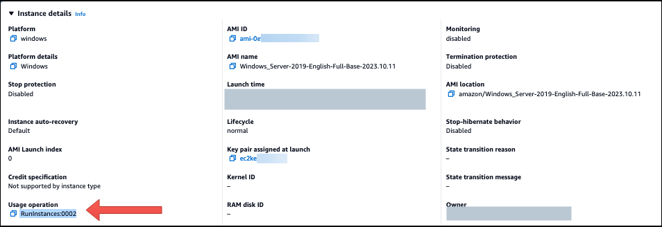 AMI Windows utilisant : RunInstances 0002 pour BYOM.