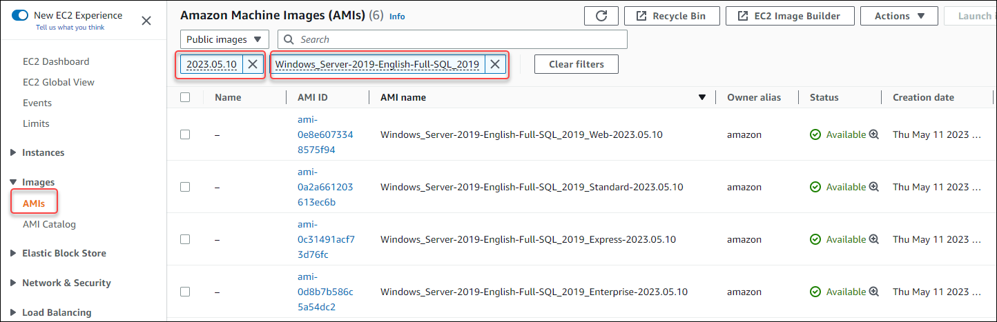 Images AMI prises en charge utilisant SQL Server 2019 CU20.