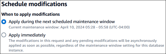 Planifiez les modifications immédiatement ou pendant la fenêtre de maintenance.