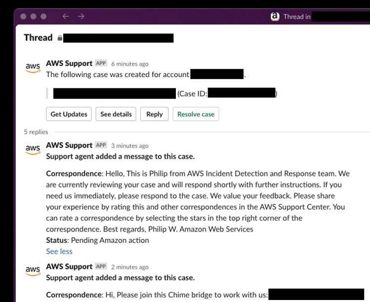 Correspondance provenant de la fonction de détection et de réponse aux incidents dans Slack.
