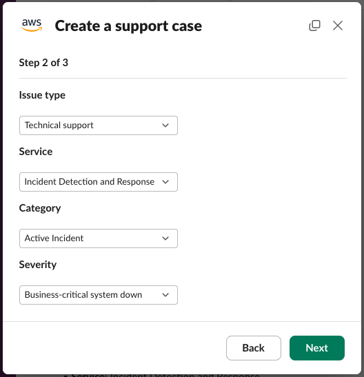 Choisissez Support Case Severity.