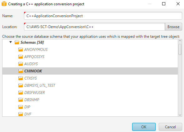 La nouvelle boîte de dialogue du projet de conversion d'applications C++