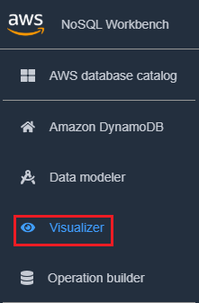 Capture d'écran de la console illustrant l'icône « visualizer » (visualiseur) dans DynamoDB.