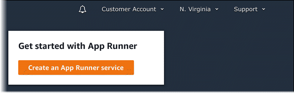 Page d'accueil de la console App Runner affichant le bouton de création de service