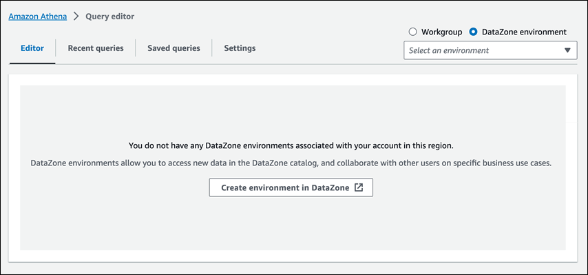 Choisissez Environnement DataZone.