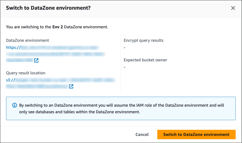 Vérifiez le changement vers un environnement DataZone.