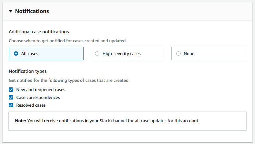 Configurez un canal Slack dans l'application AWS Support.