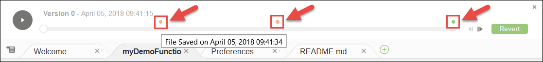 Points d'enregistrement de fichier dans le volet Historique des révisions de fichier