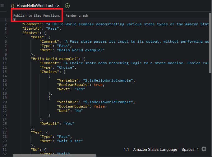 Schéma montrant comment choisir Publish to Step Functions