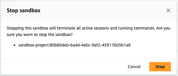 La boîte de dialogue d'arrêt du sandbox.