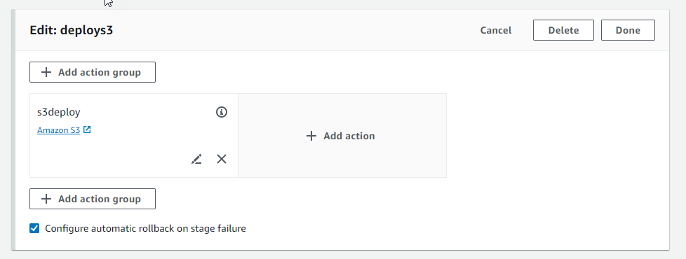 Exemple d'écran d'édition pour configurer une phase annulée CodePipeline.