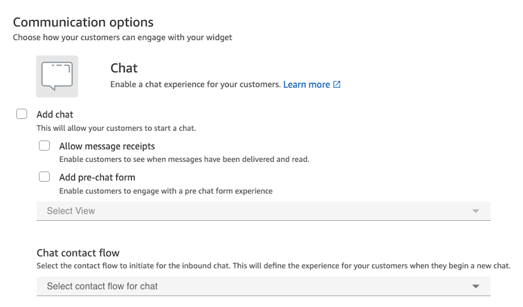 Page de widget de communication configurée pour le chat et les appels Web