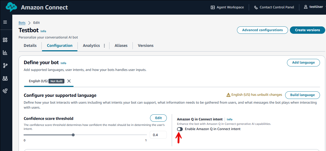 Exemple de page de configuration pour un bot non configuré.