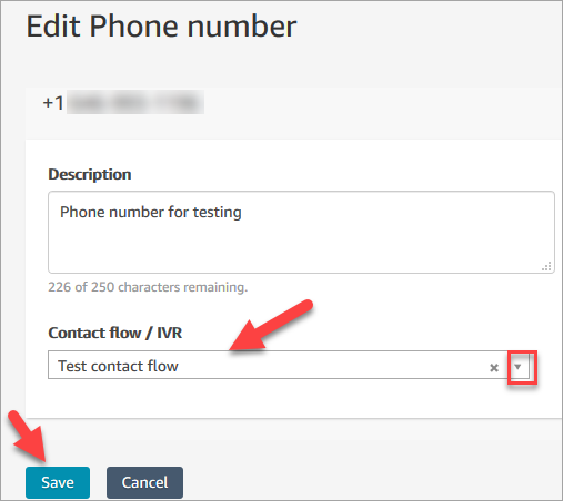 
                            Page Modifier un numéro de téléphone, liste déroulante Flux, le flux que vous avez créé.
                        