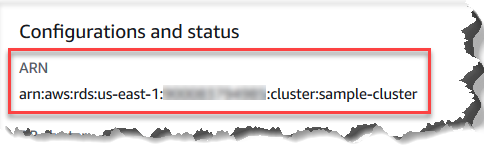 Capture d'écran de la console présentant un ARN dans la rubrique configurations et état du volet des détails.