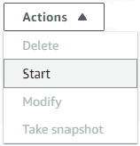 La liste déroulante Actions avec l'option Démarrer sélectionnée.