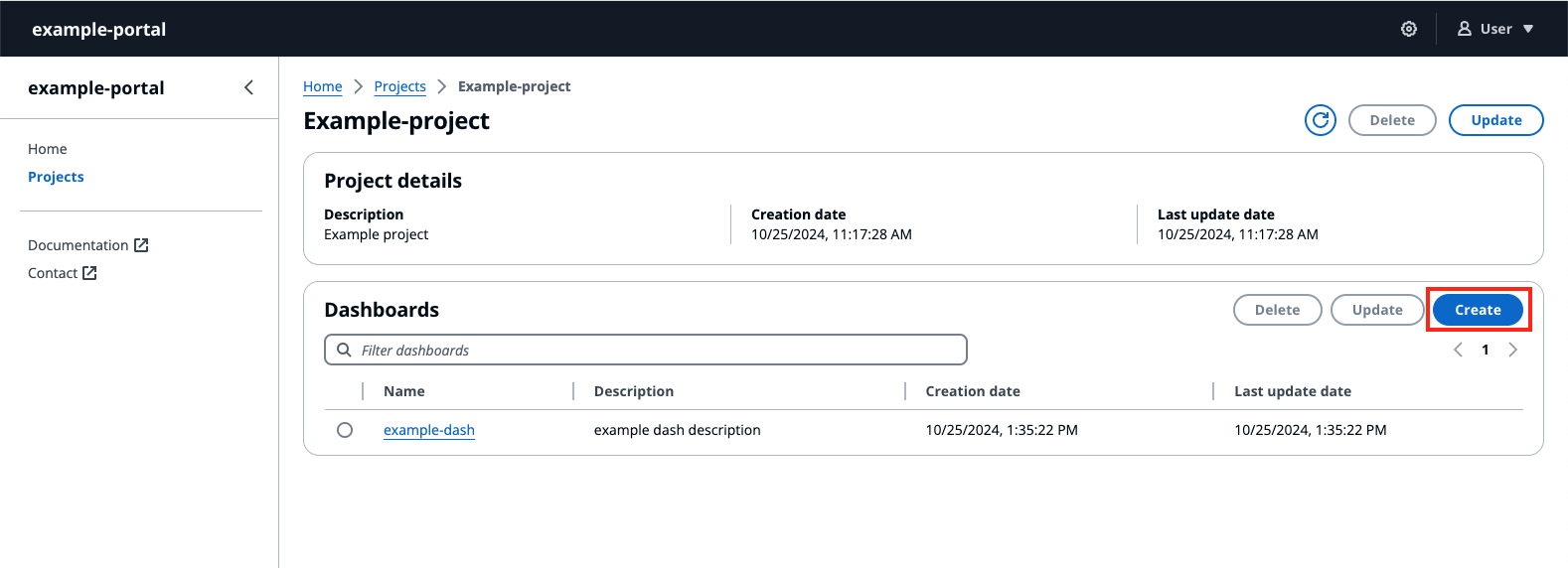 La page Créer un tableau de bord du tableau de bord IoT avec Create en surbrillance.