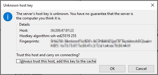 Entrée par clé d'hôte inconnue FileZilla.