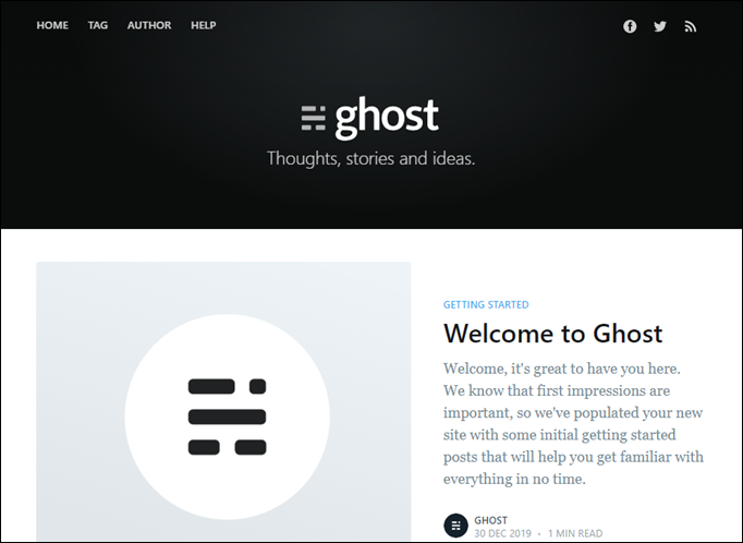 Modèle de site web par défaut Ghost.