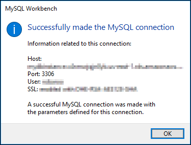 Test de connexion à MySQL Workbench réussi