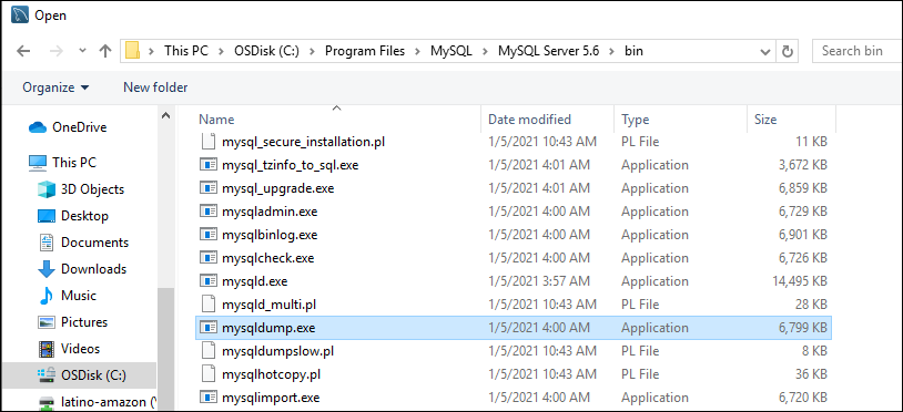 Localisation du fichier mysqldump