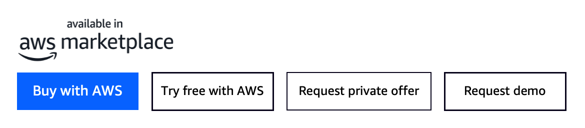 AWS Marketplace call-to-action boutons : Acheter avec AWS, Essayer gratuitement avec AWS, Demander une offre privée et Demander une démo