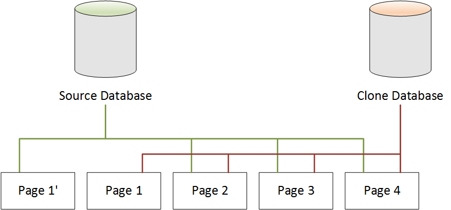 Base de données source et base de données clone après une modification de la base de données source.