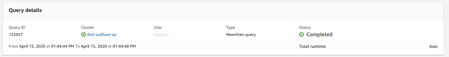 La section des détails de la requête de la console affichant les attributs d'une requête spécifique.