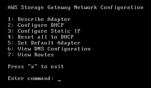 
                        page de configuration réseau de la console locale de passerelle avec les options DHCP et IP statiques.
                    