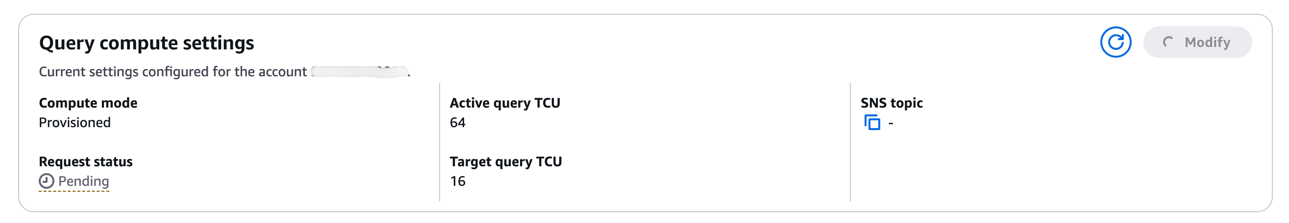 Image de la vue de la console montrant le nombre réduit mis à jour de provisionnements. TCUs