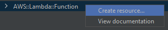 Options de menu pour un type de ressource sélectionné.