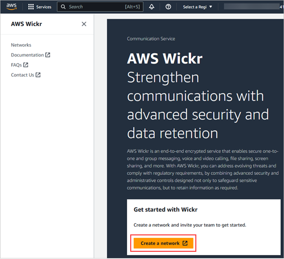 Ensuite, AWS Management Console pour Wickr.