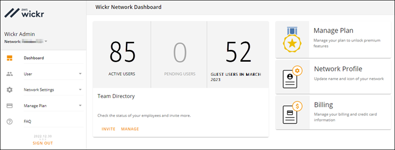 La page du tableau de bord avec le nombre d'utilisateurs invités sur le réseau.