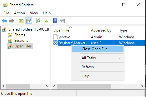 User Sessions And Open Files Amazon Fsx For Windows File Server