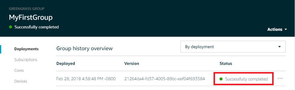 Screenshot showing a status of Successfully completed.