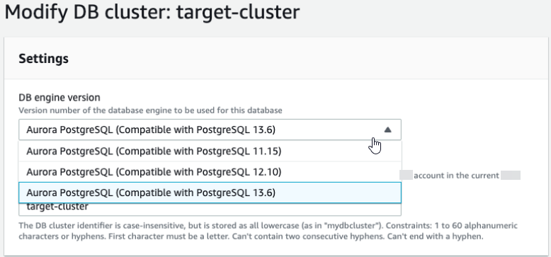 Upgrade di tempat terhadap klaster DB Aurora MySQL dari versi 2 ke versi 3