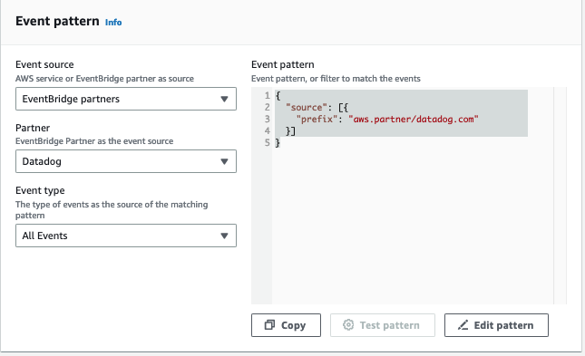 Contoh pola acara Datadog.