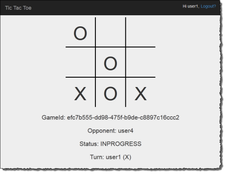 Screenshot yang menampilkan tic-tac-toe game yang sedang berlangsung.