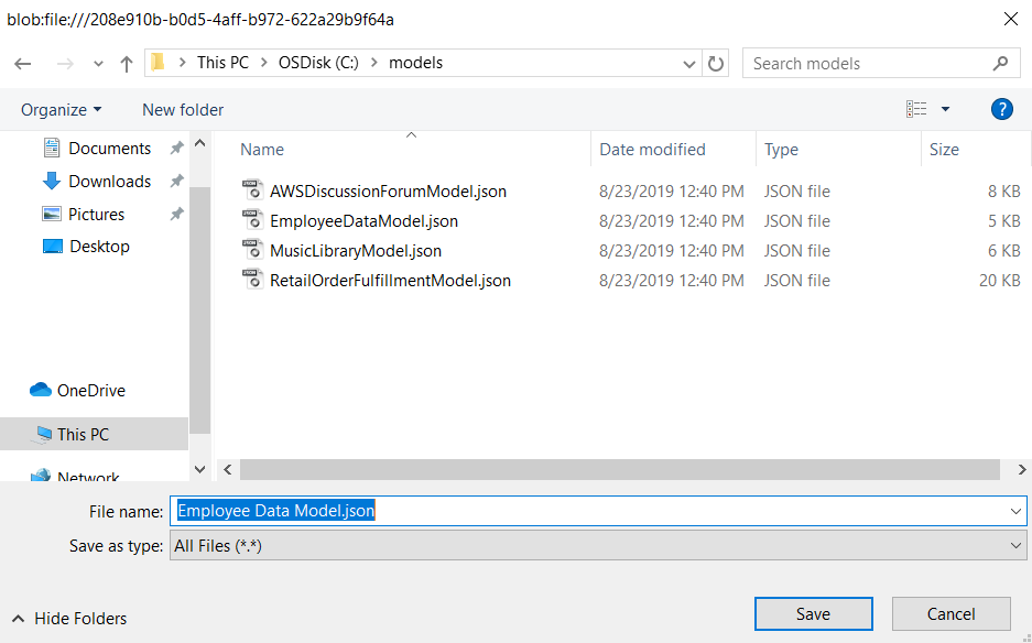 Tangkapan layar dari file explorer dengan daftar model.