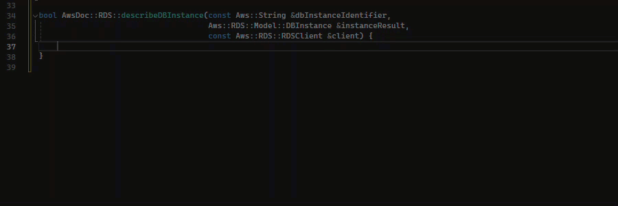 Contoh fitur penyelesaian blok menggunakan C ++.